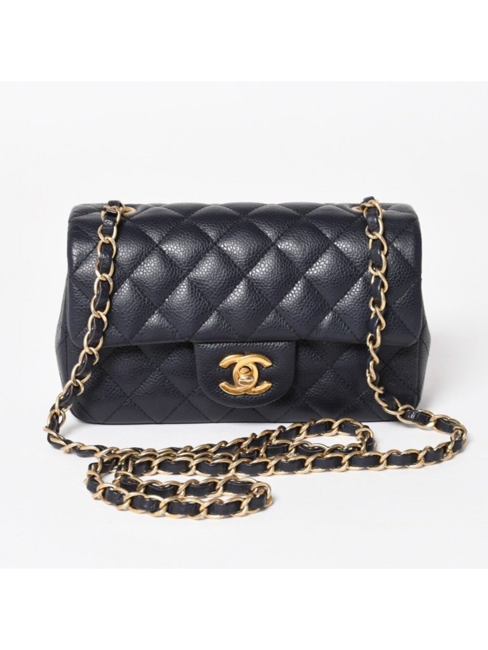 Chanel Mini Quilted 20 S Flap S Chain Shoulder Strap CC Logo Caviar Leather